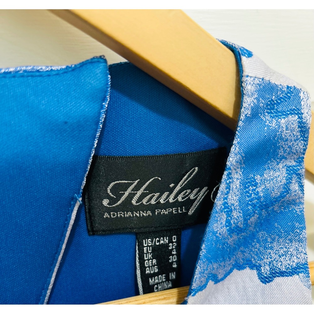 Hailey by Adrianna Papell Blue Floral Jacquard Sleeveless Cutout Back Mini Dress - Picture 2 of 3